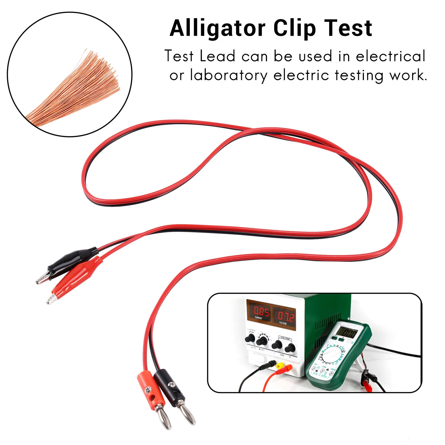 2 Pcs Red Black Banana Plugs to Alligator Clips Probe Test Cable 1M