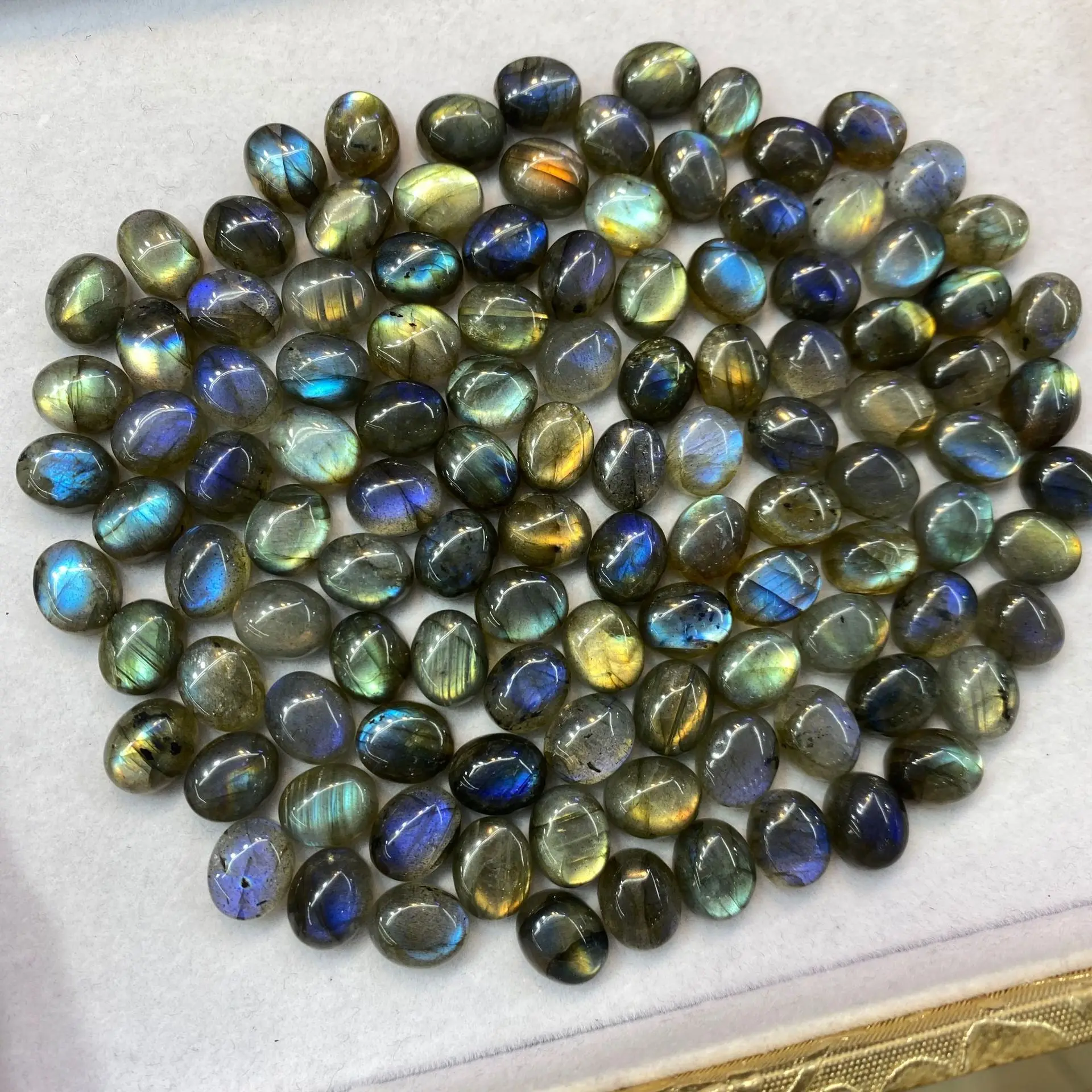 Wholesale Mixed 10pcs/lot Genuine Labradorite 6x8mm 7x9mm 8x10mm 9x11 Cabochon Bead 11-16 mm Oval Gemstone Ring Face for Jewelry