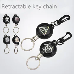 Anti-theft Metal Easy Pull Buckle Rope Elastic Keychain Sporty Retractable Key Ring Anti Lost Outdoors key Accessory Skull Ring