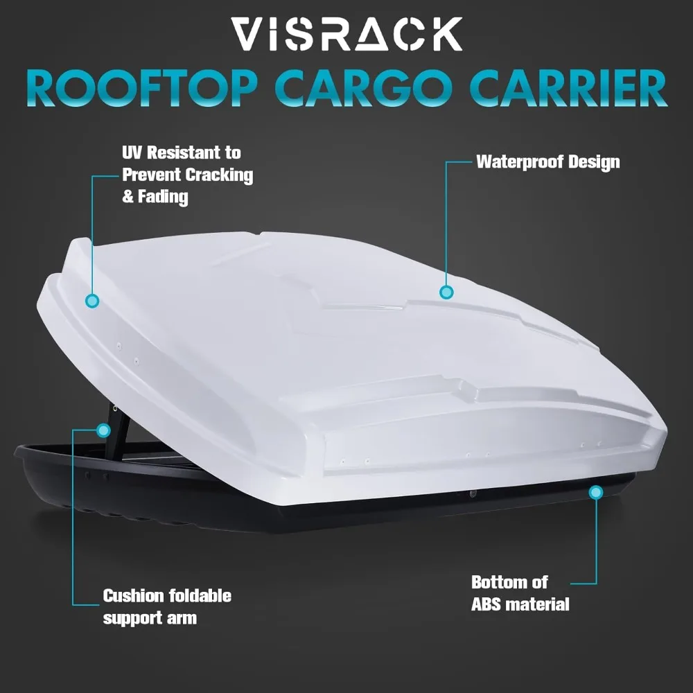 Hard Shell Roof Cargo Carrier, 15.5 Cubic Feet Durable White Roof Box, ABS Weatherproof Storage, Double-Sided Opening, Security
