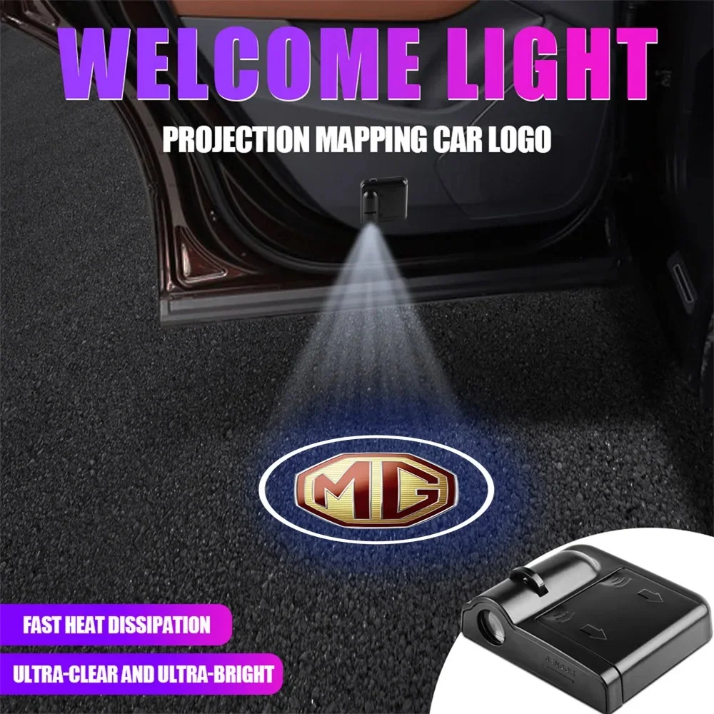 2Pcs Wireless Car Door Welcome Light LED Logo Projector for MG ZS EV HS EHS PHEV MG3 MG4 MG5 MG6 MG7 GT ZR RX5 RX8 Courtesy Lamp
