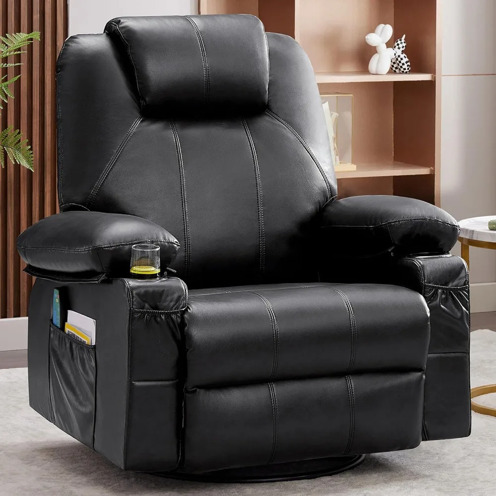 Oversized Swivel Rocker Recliner Chair with Heat and Massage, Cup Holders and USB Port,Big Large Recliner Chair for Living Room