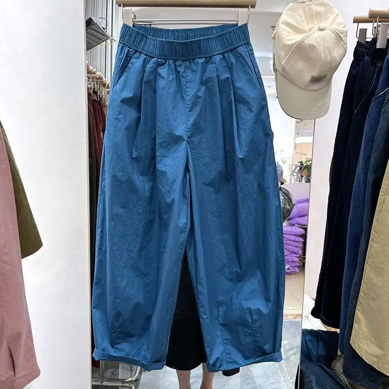 Elastic waist carrot sickle pants for women in summer, high waist, loose  wide leg pants, dad pants, nine point  pants