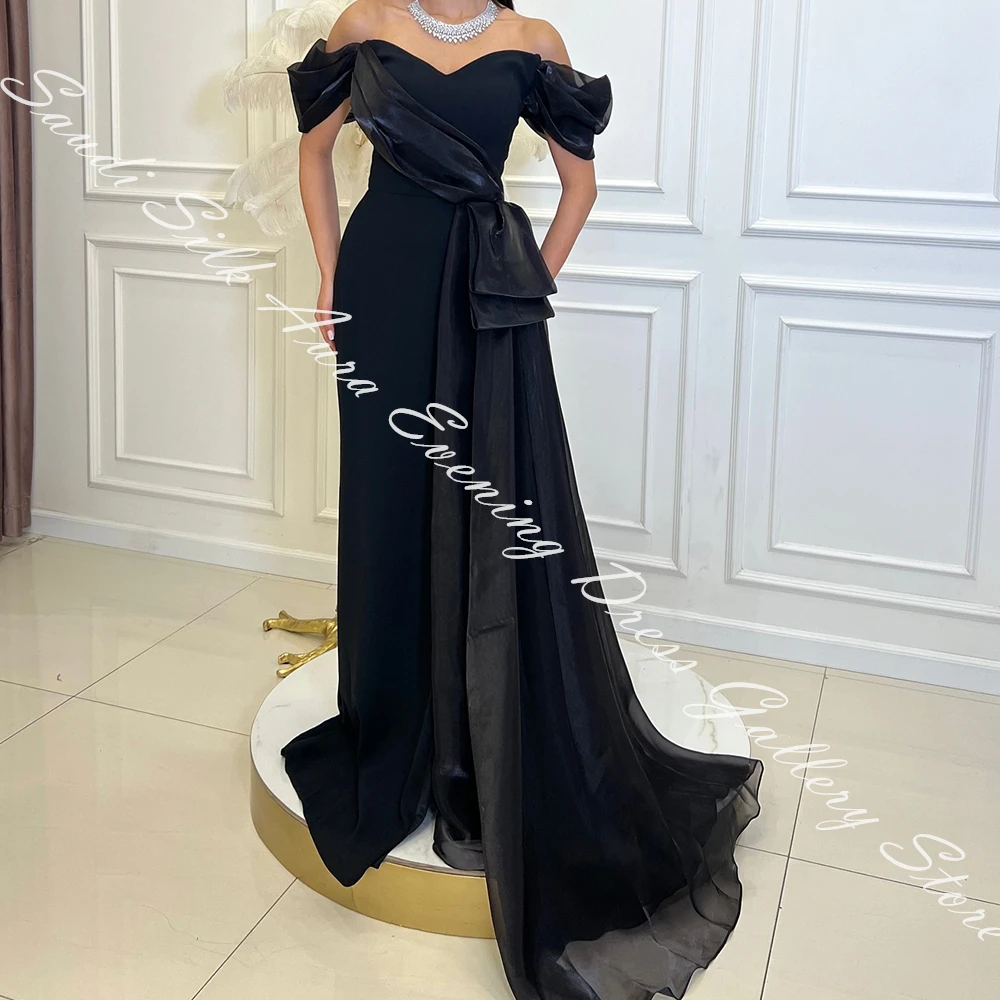 customizedSleeveless Off the Shoulder Jersey Strapless Floor Length Straight Evening Dress Panel Train Temperament Saudi Arabia 