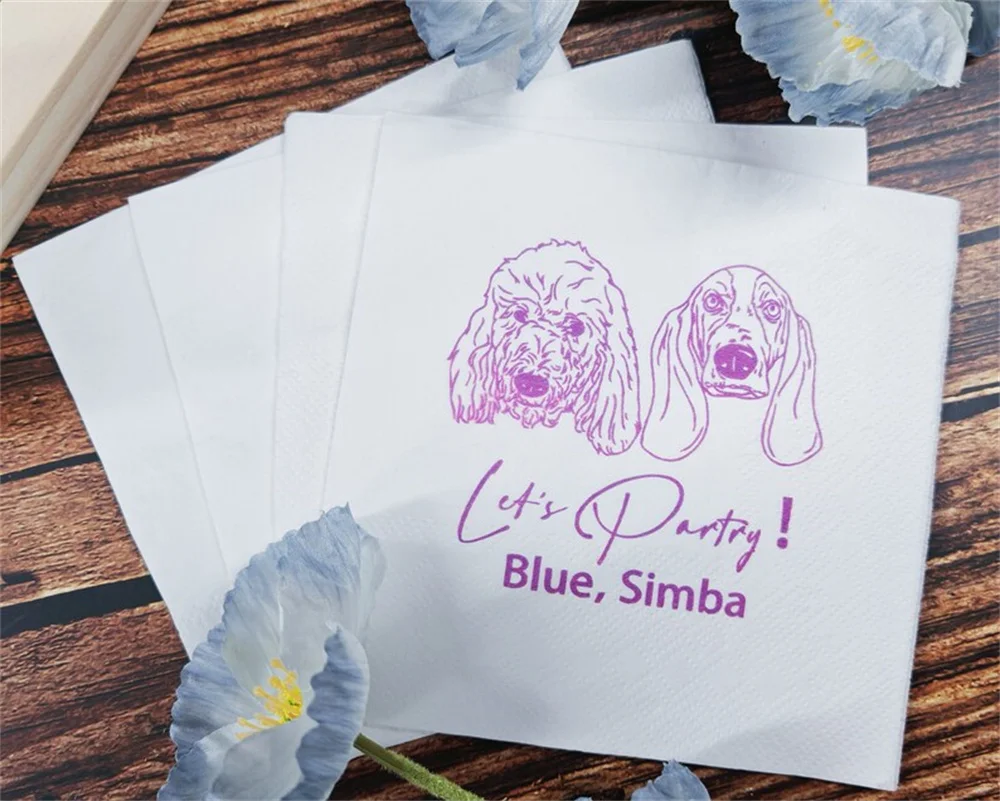 

50 PCS Personalized Pet Cocktail Napkins-Custom Wedding Napkins-Custom Pet Portrait Napkins-Engagement Party Decorations-Wedding