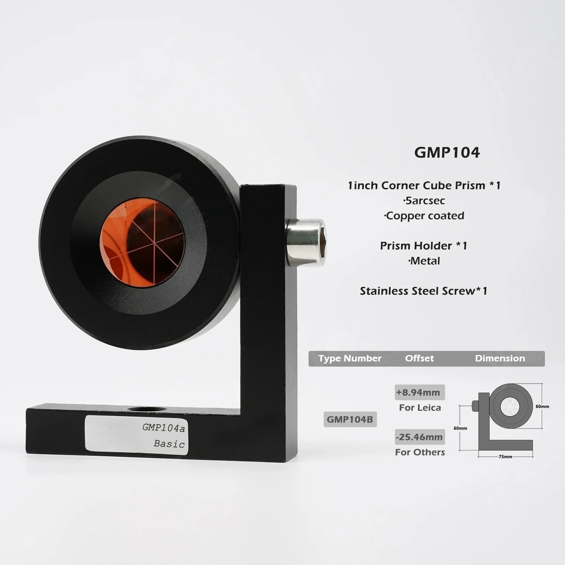 GMP104 + Magnetic Base, Mini L Bar Monitoring Prism with Strong Magnet, for Leic system