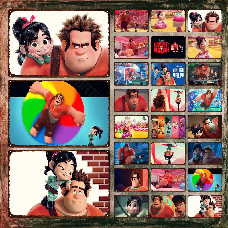 Disney Wreck-It Ralph Metal Poster Ralph Is Tired of Being The Villain Metal Signs Girl Winthrop Metal Signs Cartoon Plaque Gift