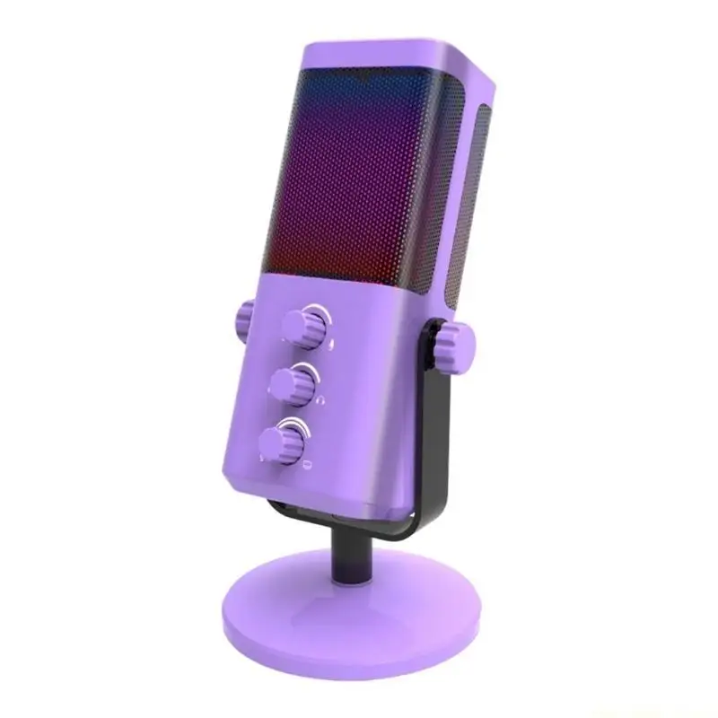 

F62C Мультиплатформенный игровой USB-микрофон со светодиодной подсветкой, студийный звук, металлическая конструкция, ручка