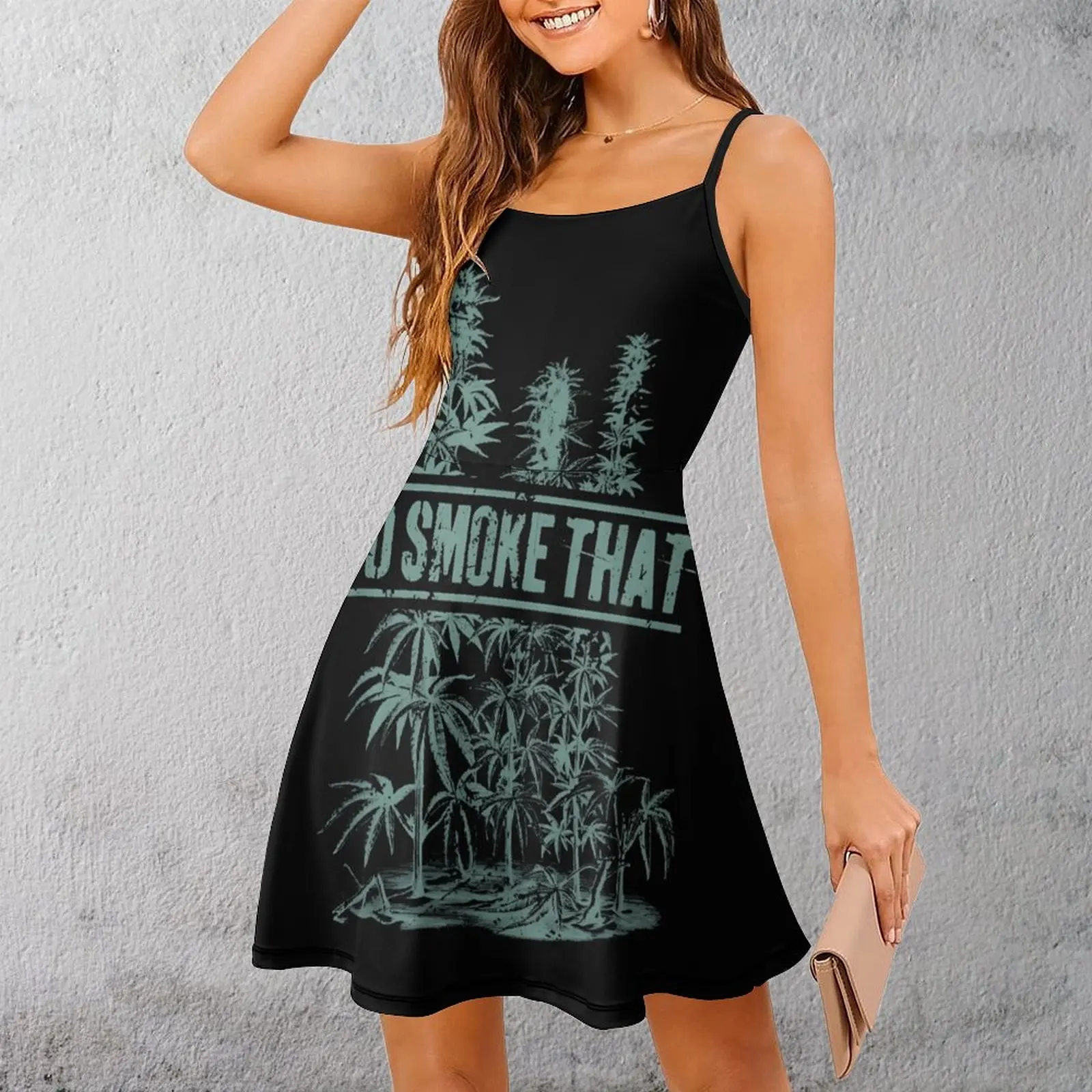 

Exotic Woman's Clothing Strappy Dress Cannabis Plant Graphic Tee Women's Sling Dress Graphic Cool Vacations Funny Novelty