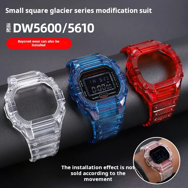 Suit For Casio G-SHOCK DW5600 GW-B5600 GW-M5610 bezel modified transparent case watch strap men Replacement Sport watchband Tool