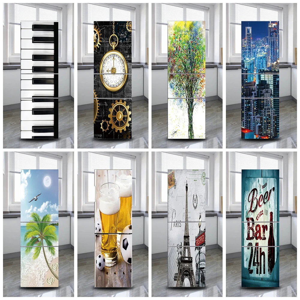 

Piano Clock Art Mural Fridge Door Sticker Removable Kitchen Decorative Refrigerator Cabinet Cover Decals