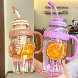 2024 Good-looking Summer Plastic Cup Milky Tea Cup Lucky Belly Cup Cute Wind Belt Straw Water Bottle With Handle