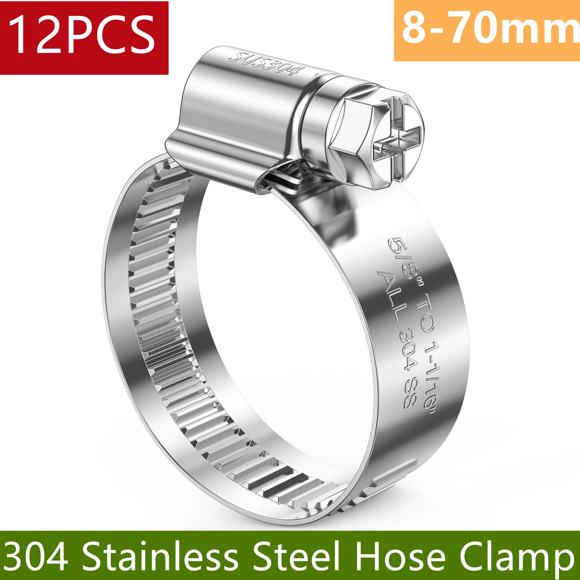 Hose Clamps 304 Stainless Steel 8-70mm Adjustable German Worm Gear Mini Metal Pipe Hose Clamp Fuel Line Heavy Duty Tube Clamp