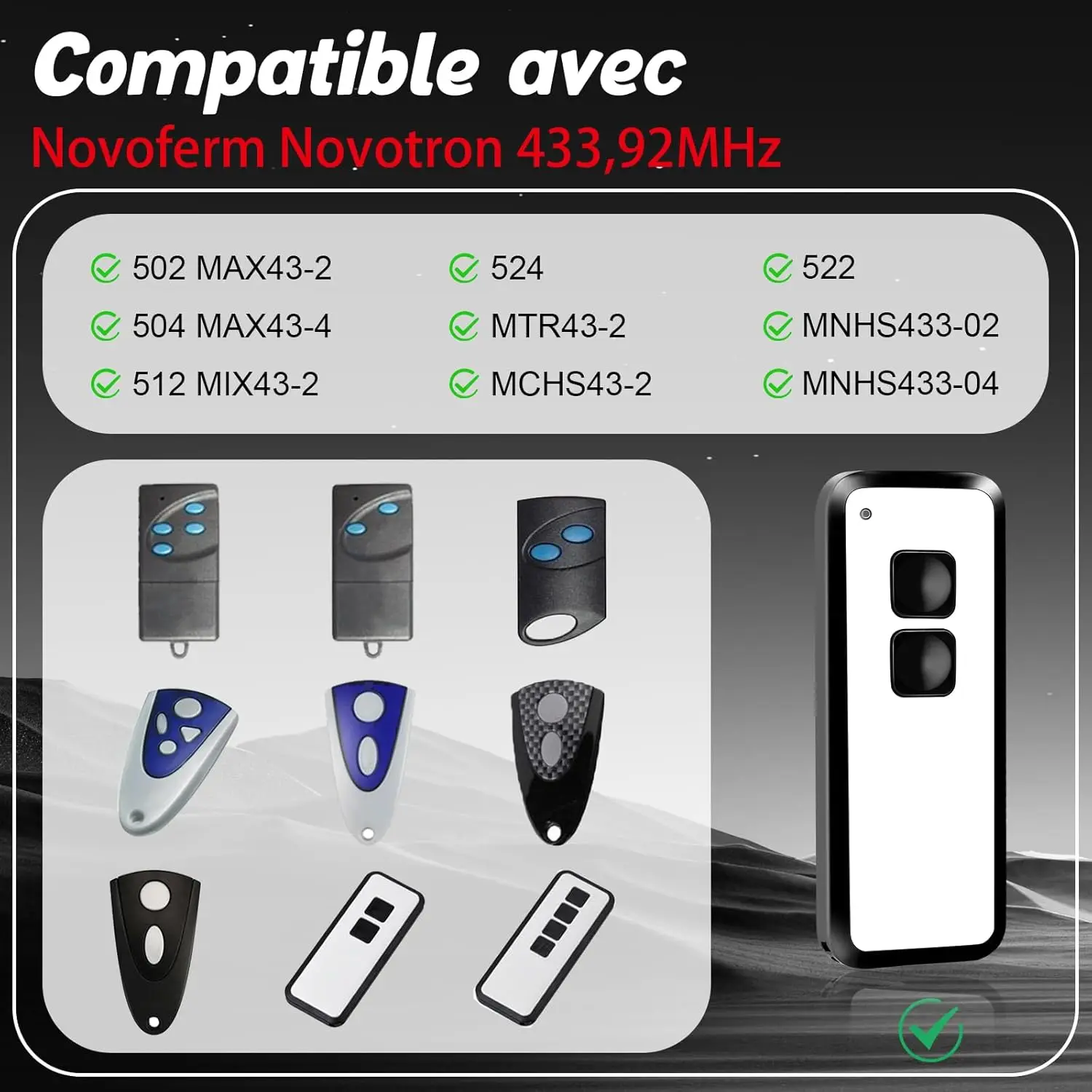 جهاز تحكم عن بعد لباب المرآب 433.92 ميجا هرتز لـ Novoferm Novotron 502 MAX43-2 Novotron 512 MIX43-2 Mini-Novotron 522 Mini-Novotron 524