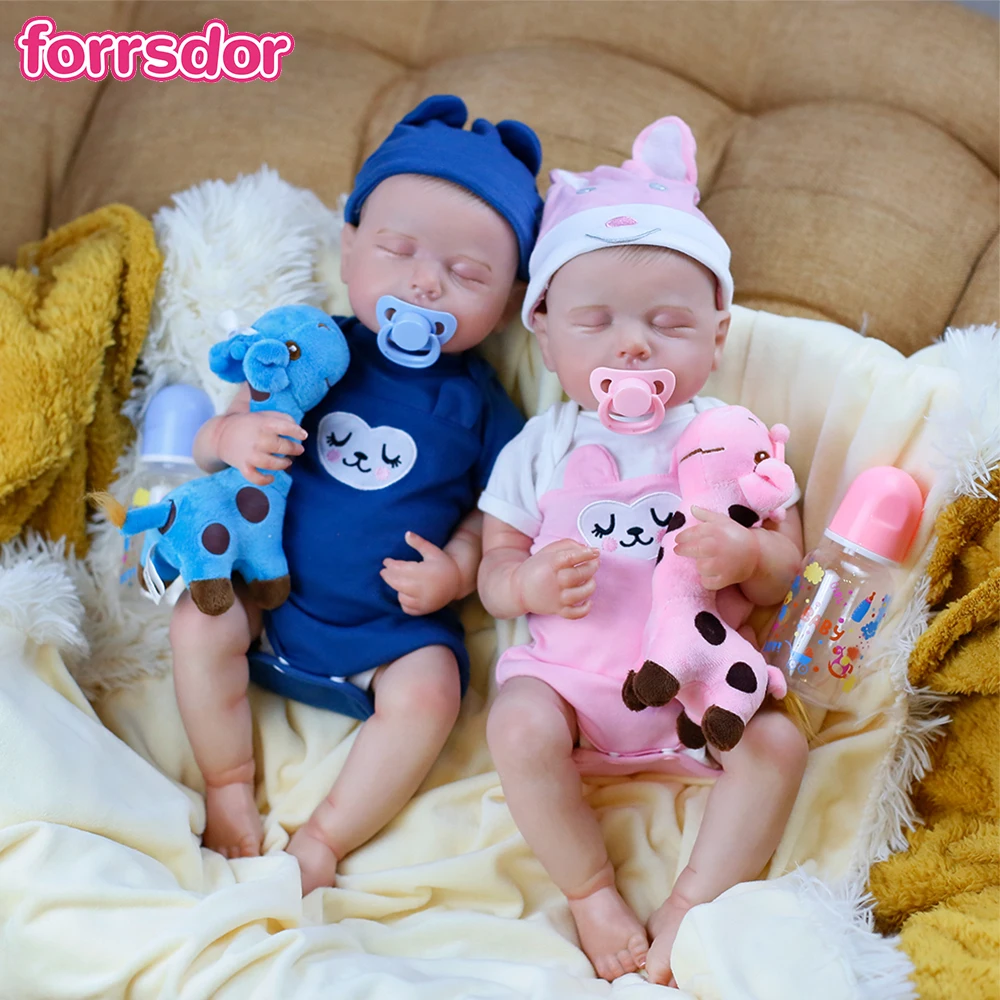 19-Zoll-Zwillinge, wiedergeborene Babypuppen, LouLou, Geburtstagsgeschenke für Mädchen und Jungen, lebensechte Silikon-Vinyl-Neugeborene, 3D-Haut, sichtbare Adern, DIY-Spielzeug