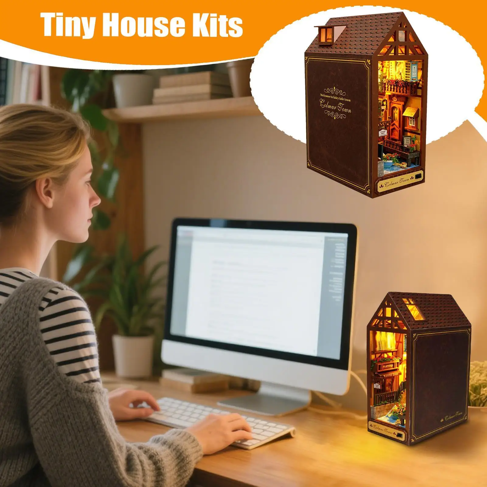 

Book Nook Kits For Adults Wood 3D Tabletop Puzzle Decor Mini LED House Desk Decor For Kids Adults Nursery Playroom Reading Room