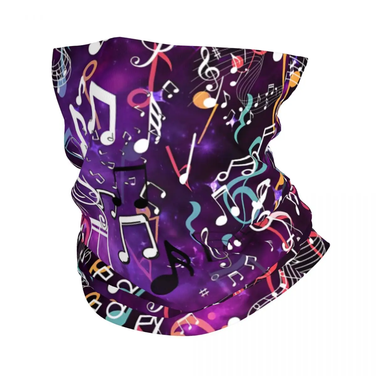 Purple Glow Music Notes Thin Bandana Neck Gaiter Wrap Scarf Headband Neck Cover