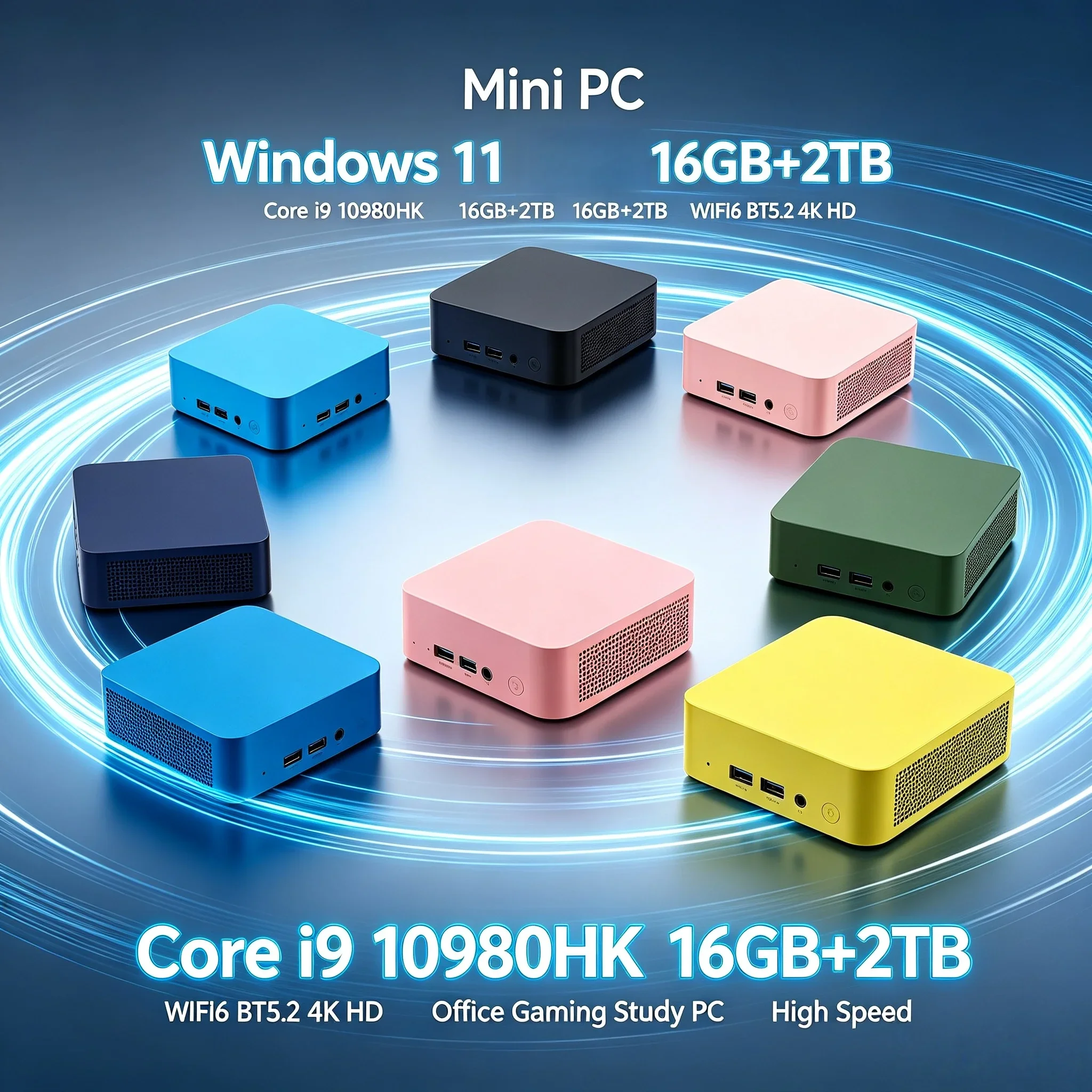 

Intel Core I9 10980HK WIFI6 BT5.2 Mini PC Windows 11 Small Pocket Computer 16GB RAM 1/2TB SSD 4K Desktop PC Gaming Computer
