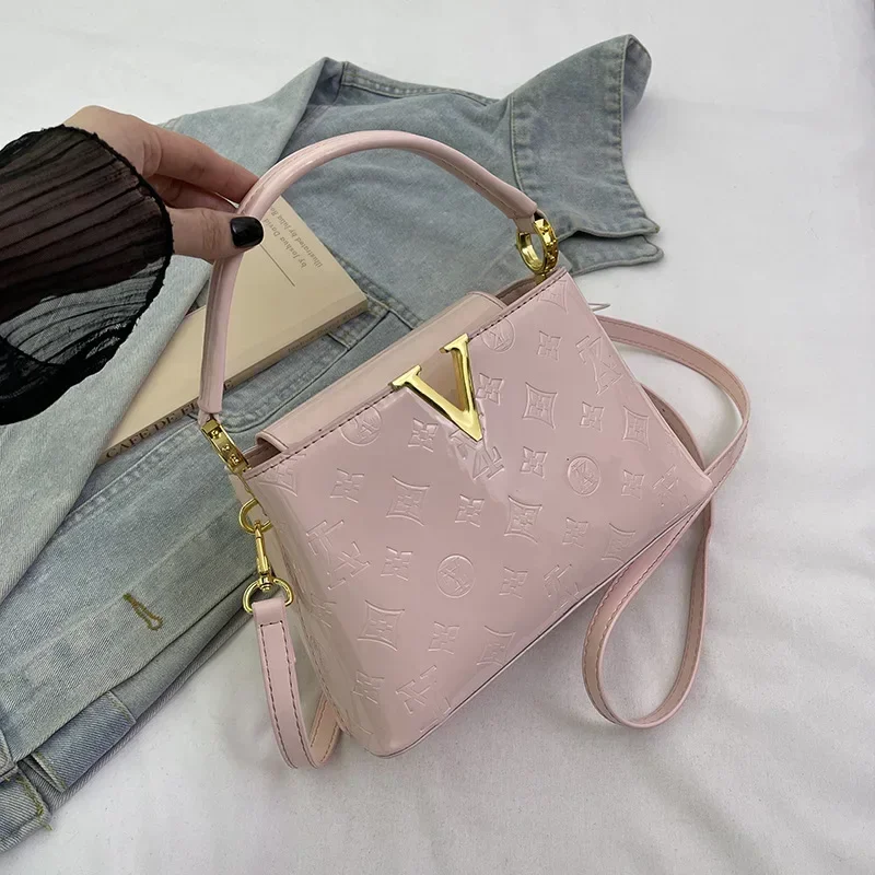 Torebka typu bucket bag z lakierowanej skóry premium na rok 2025, duża pojemność, luksusowa torba do pracy, na ramię lub crossbody.