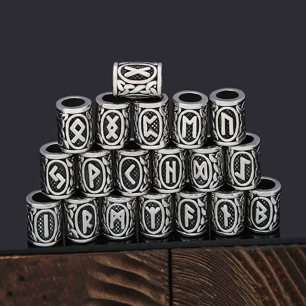 Nordic Stainless Steel Viking Rune Beads Fashion Vintage DIY Creative Futhark Hair Beards Bead Jewelry Accessories Dropshipping