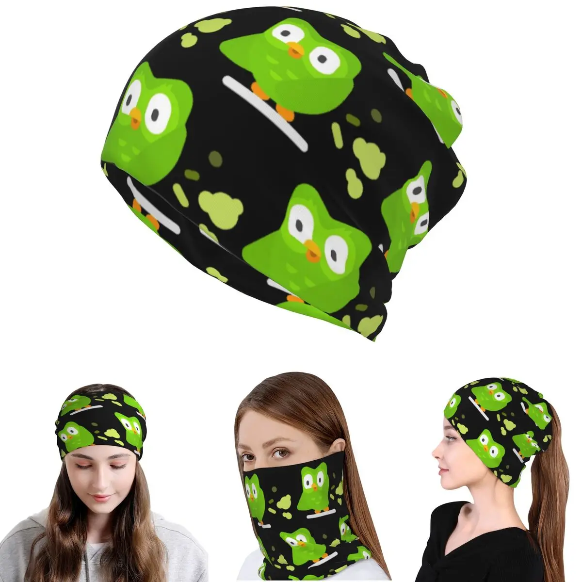 Duolingo Owl Duo Bandana Halstuch, Wickelmaske, Schal, warmer Fahrradschal, Mütze für Männer und Frauen, winddicht