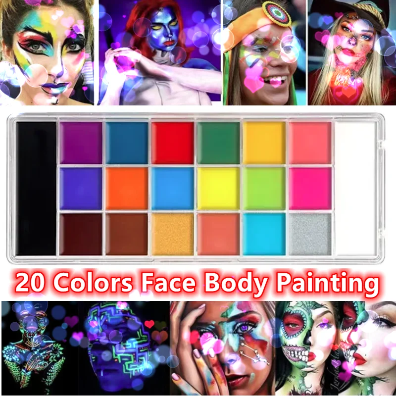 20 สีภาพวาดสีน้ํามันสําหรับคริสต์มาสฮาโลวีนพรหมละครไนท์คลับดิสโก้สีต่างๆแต่งหน้า Palette