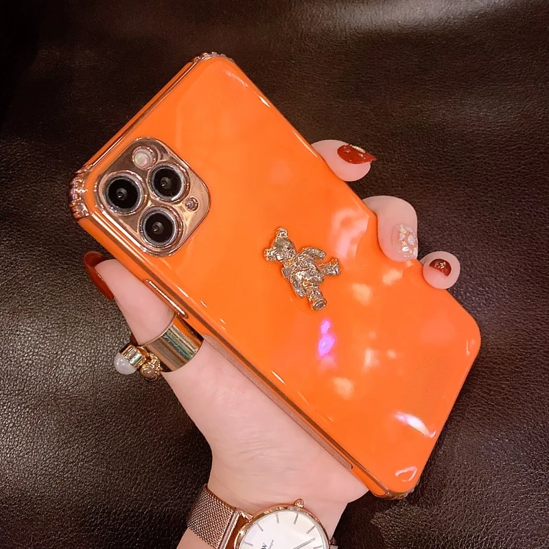 الفاخرة بريق المعادن ثلاثية الأبعاد الدب جراب هاتف آيفون 14 13 12 11 برو ماكس X XR XS 7 8 زائد SE2020 تصفيح بلينغ لينة غطاء سيليكون #2