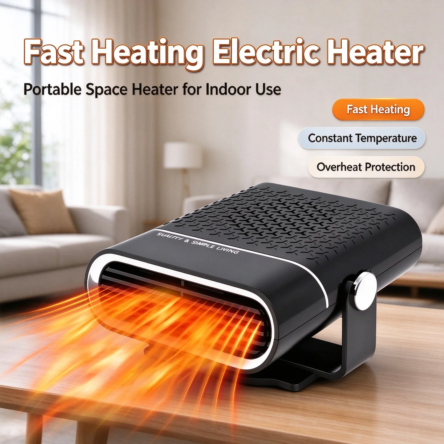 Portable Electric Space Heater Fast Heating Small Desktop Heater for Home Office Low Noise Safe Heating Personal Electric Warmer