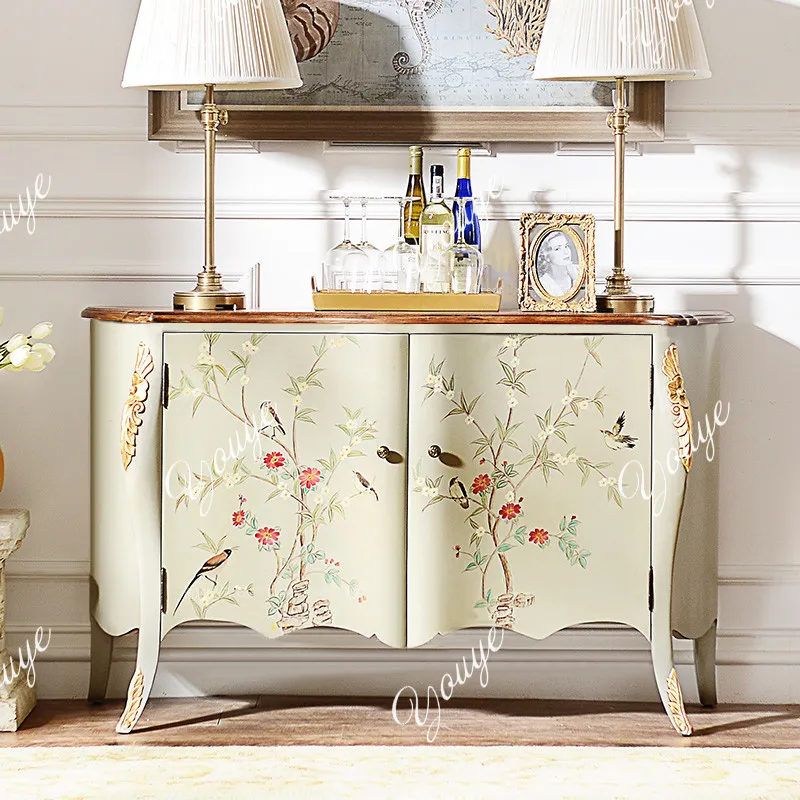 

American entrance cabinet, light luxury style painted entrance hall cabinet, living room cabinet, hand-painted decorative cablid