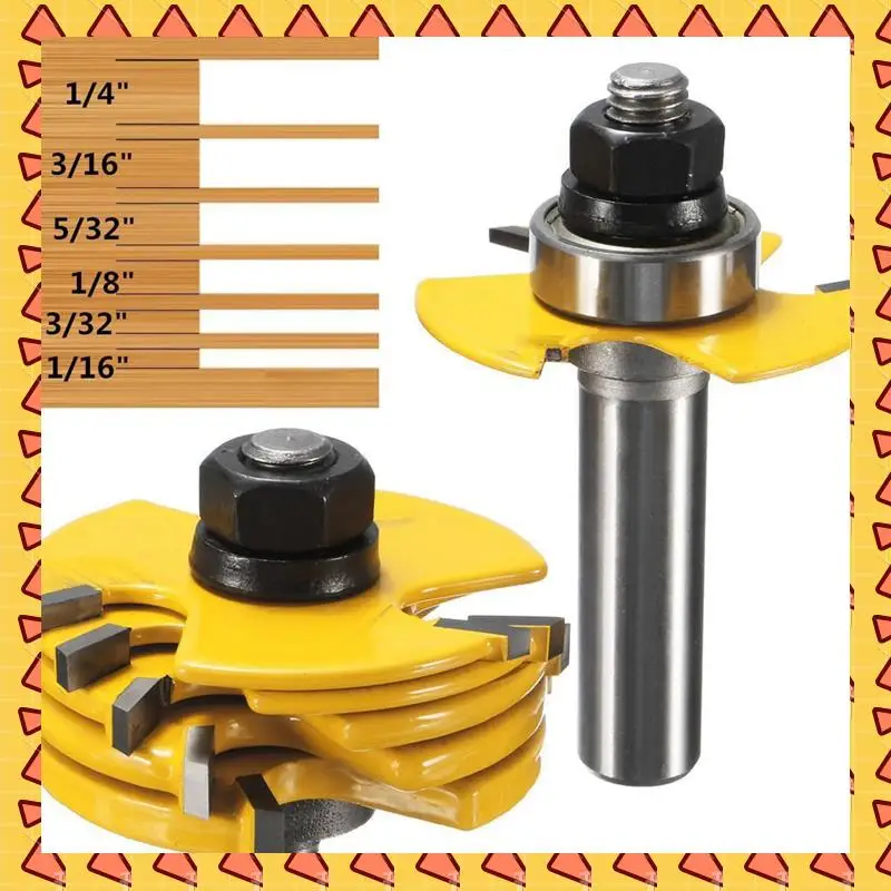 A008 4 pezzi taglierina per scanalature punta per router a 3 ali utensile per la lavorazione del legno regolabile con gambo da 1/2 e 1/4 di pollice