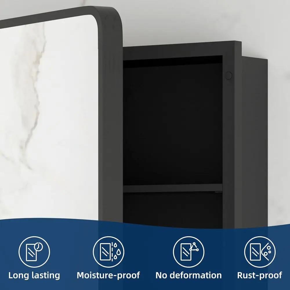 خزانة طبية مثبتة على السطح مقاس 16 × 24 باللون الأسود مع مرآة وأرفف قابلة للتعديل #5