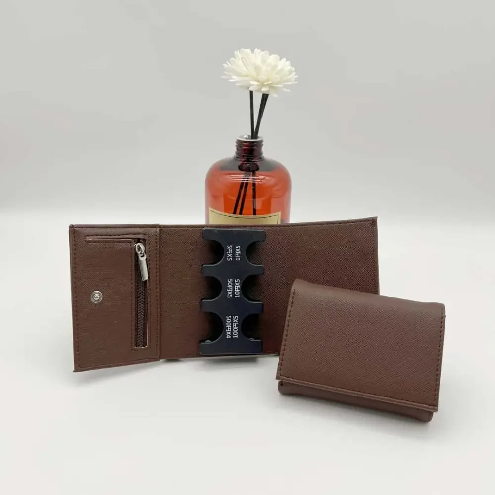 Portable Tri-fold Coin Purse with Buckle Anti Loss Men's Small Wallet Large Capacity Multi-functional 2-In-1 Coin Clip Organizer