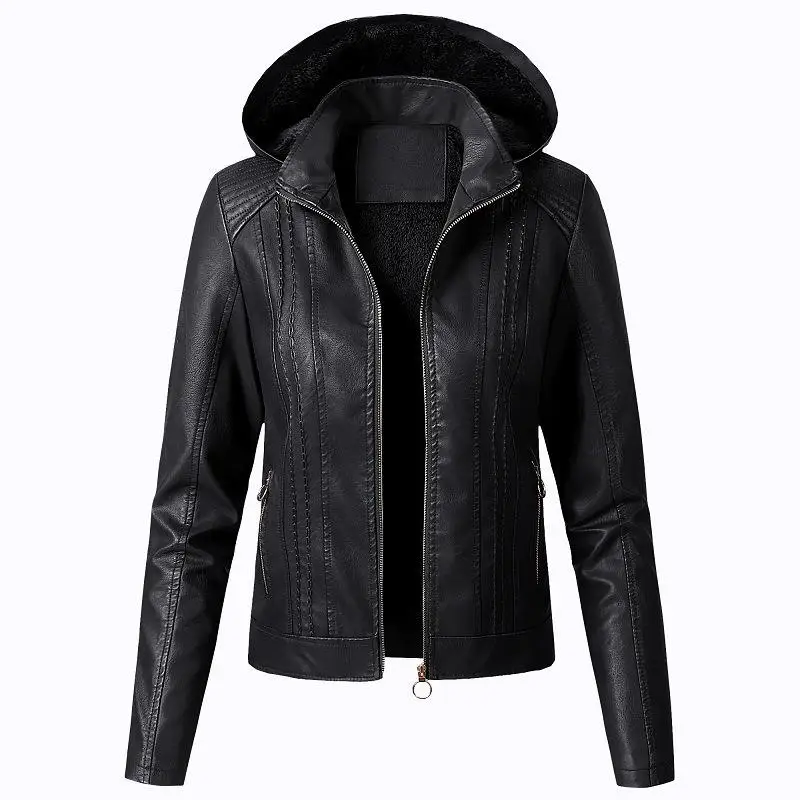 

plus Size ort Zipper Leather Jaet Ele Sle Long Sve Women's Faion Outerwear Winter Collection No Brand Registered
