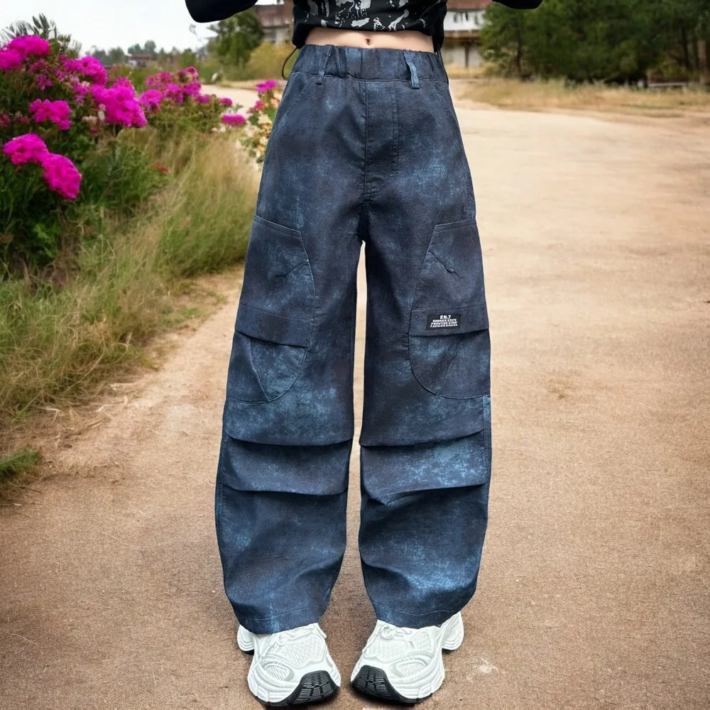 Kids Wide Leg Cargo Pants for Girls Jeans Trousers Teenagers Casual Pants School Children Outfits Baby Clothes 5 7 9 12 13 Years