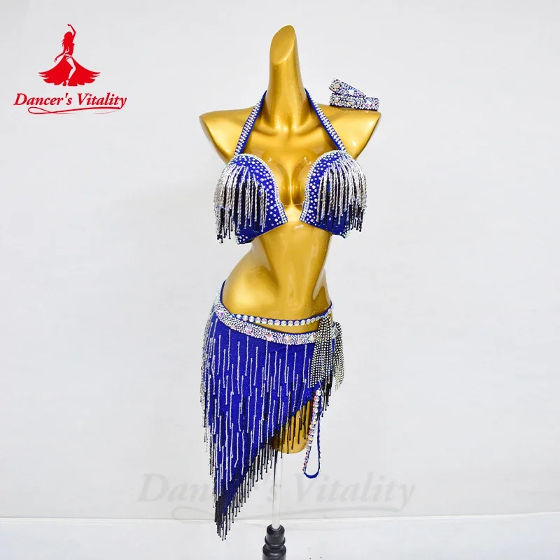 

BellyDance Set Women's Customized Senior AB Stones Bra+Sexy Tassel Skirt 2pcs Belly Dance Professional Performance Clothing