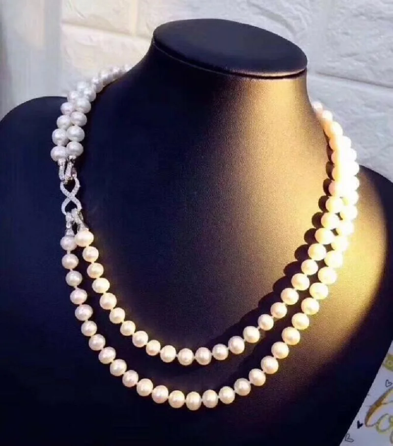 rows 8-9mm Authentic akoya Peacock white Baroque Pearl Necklace 18-20inch 925s