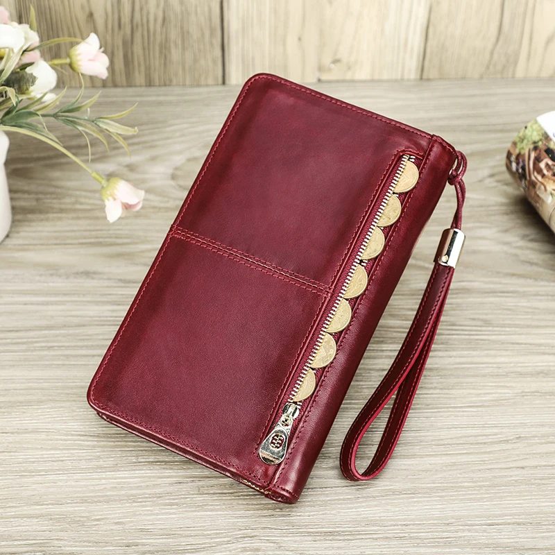 CONTACT\'S Genuine Leather Women Clutch Female Bags Handbags Coin Purses Card Holders Travel Supplies Passport Wallets