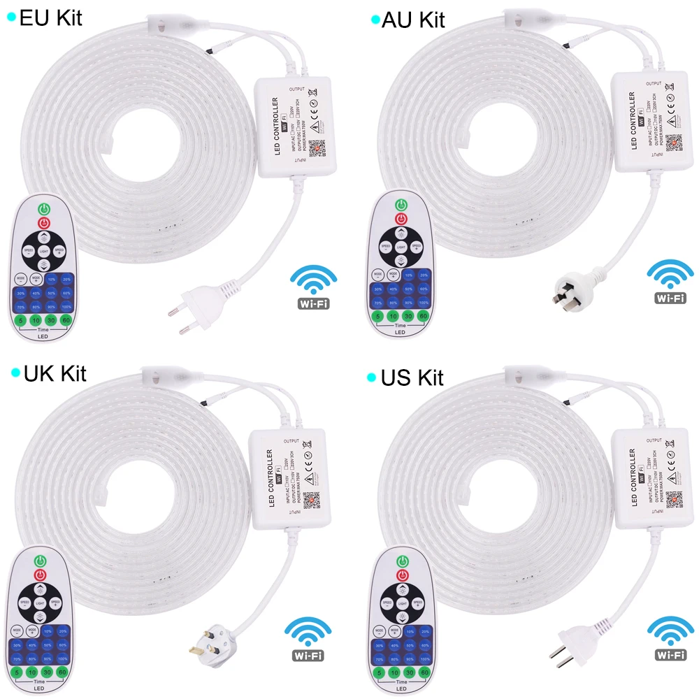 1M-20M Tuya WiFi Dimmable LED Strip Light 110V 220V Waterproof 2835 120LEDs/m Flexible LED Tape Light with 23Key Remote Control