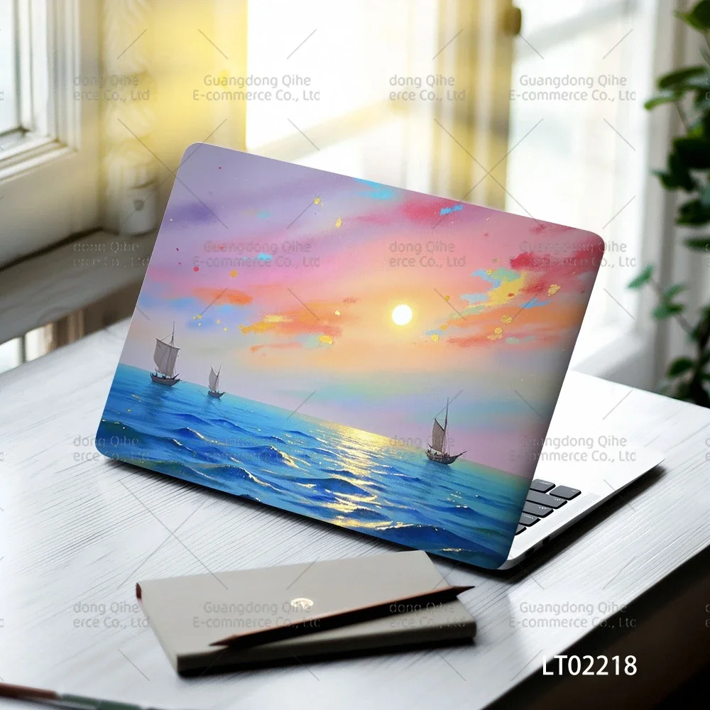 2PCS Chinese Ink Painting Laptop Stickers, Landscape Waterproof PVC Decals for MacBook Computer Skin Vinyl Sticker Set