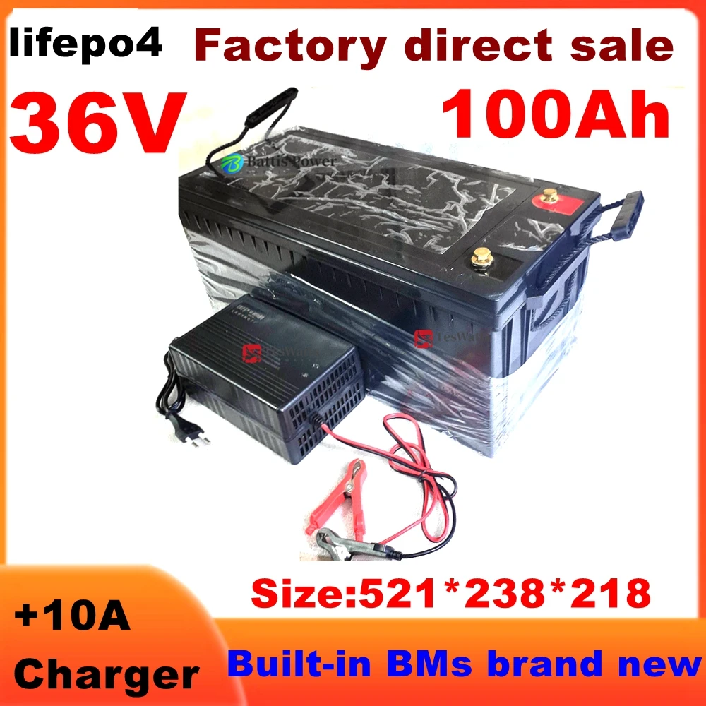 36V 100AH lifepo4 chargeable battery for 2000w electric tricycle bicycle UPS vehicle E-moped bike scooter boat +10A Charger