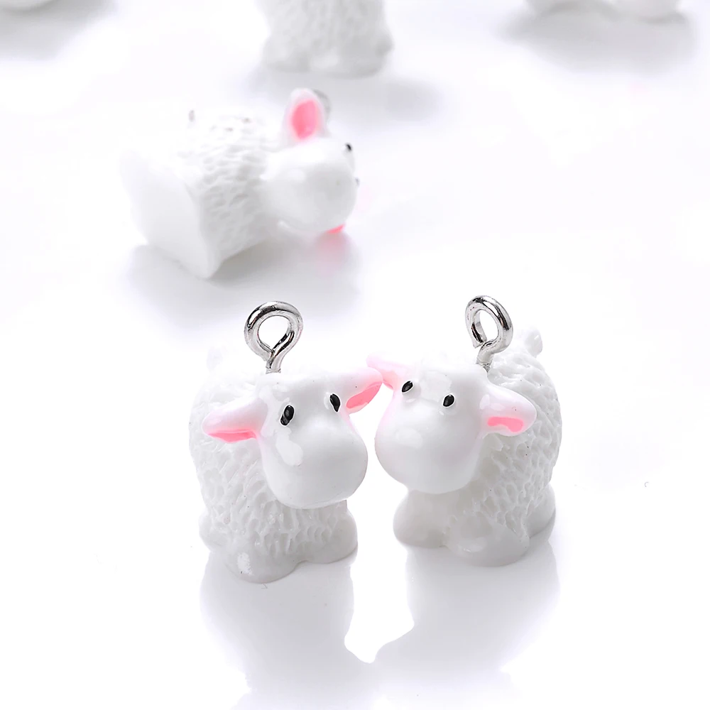 iYOE 5pcs 17x12mm Sheep Resin Charms White Cute Animal Charms For DIY Jewelry Supplies Handmade Necklace Earring Key Ring