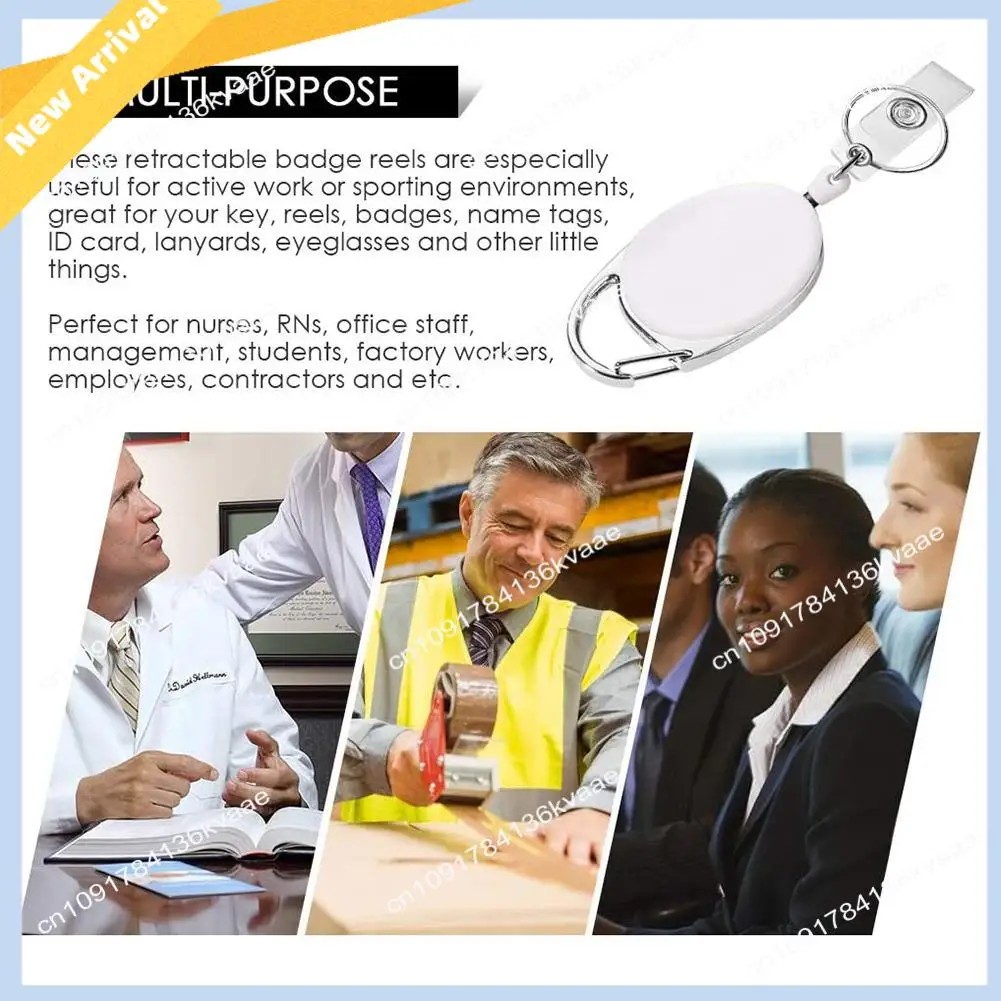 M01K Retractable Badge Holder With Carabiner Reel Clip And Key Ring For ID Card Key Keychain Holders Black 10 Pieces