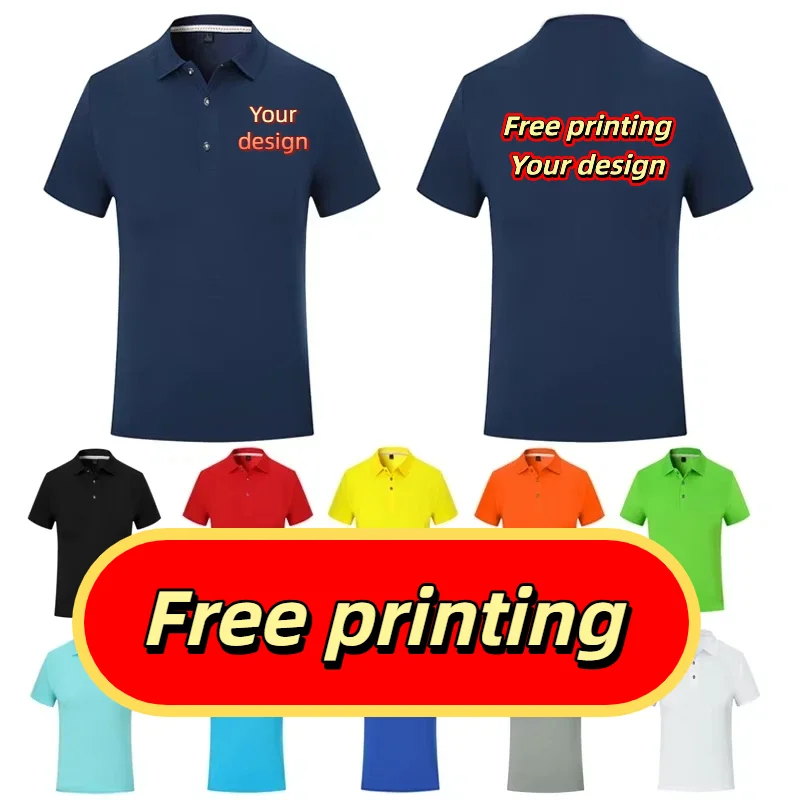 Men's Quick Drying Polo Shirt Custom Personalized Print Logo DIY Summer Sports Short Sleeved Employee Workwear Lapel Shirt Top