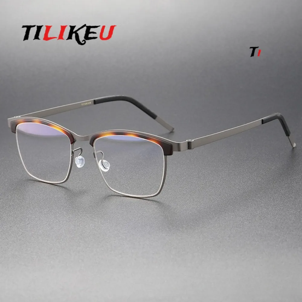 Denmark Luxury Screwless Eyewear 9844 Ultra-light Pure Titanium Glasses Frame Men Retro Eyebrow Square Business Eyeglasses Frame
