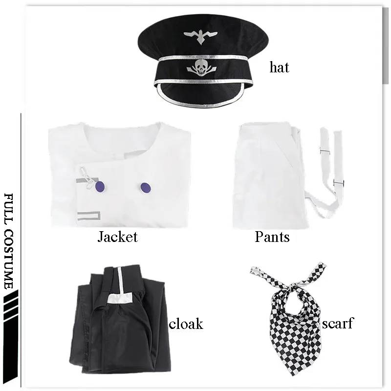 أزياء دانغانرونا V3 كوكيشي أوما التأثيرية زي الرئيس وشاح عباءة شعر مستعار بدلة حفلات الهالوين أزياء X;3,d'6.r;8'o