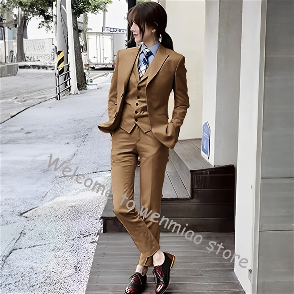 Khaki Women\'s Suit Formal Pants Set Ladies Suit 3-piece Set Business Office Lady Work Clothes Slim Fit Outfit Wedding Blazer