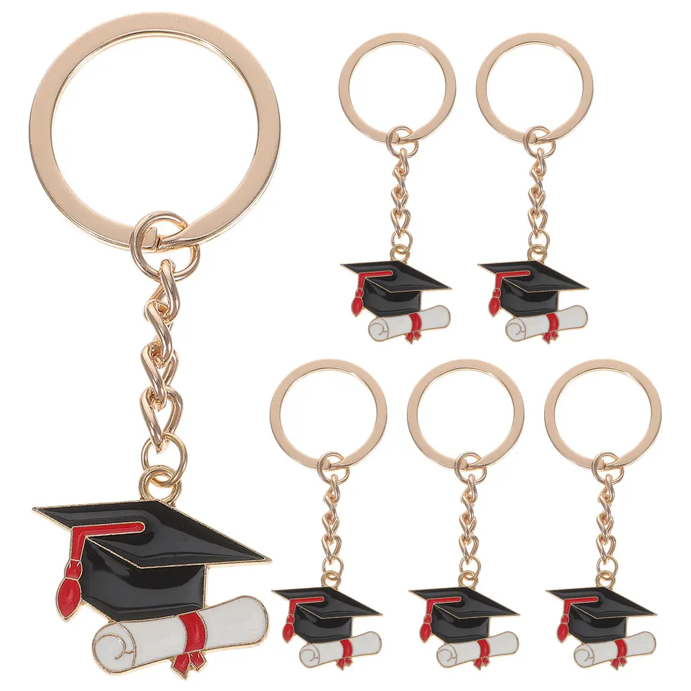 

6pcs Doctor Hat Keychain Gifts Meaningful Graduation Decorative Metal Zinc Alloy Student Bag Pendant Lightweight