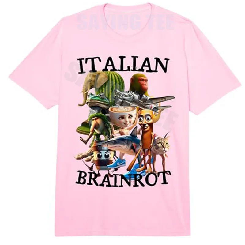 2026 Neuerscheinung Italienisches BRAINROT Alle Charaktere Niedliches Weiches Komfort-T-Shirt Y2k Humor Cartoon Tralalelo Tralala Ästhetische Kleidung – Detail 8