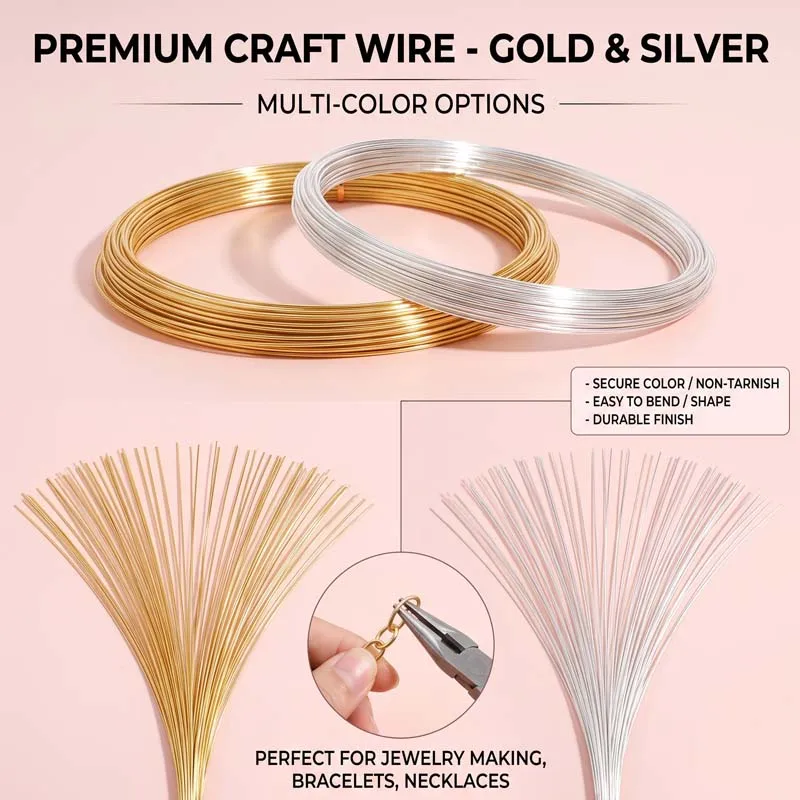 2PCS 1m 0.4/0.5/0.6/0.7/0.8mm Brass Copper Wire 14K Gold/Silver Plated Beading Wire Jewelry Cord String Clothing DIY Accessories