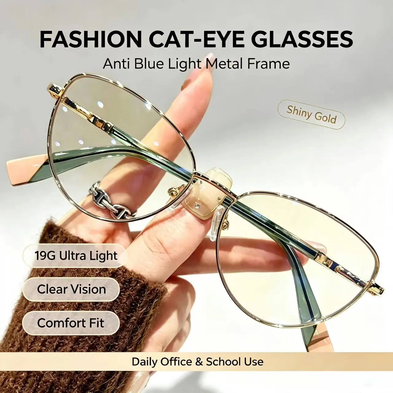 Women Cat Eye Reading Glasses Anti Blue Light Metal Frame Presbyopia Eyewear Elegant Lightweight Computer Eyeglasses For Daily O